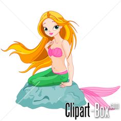 CLIPART CUTE MERMAID ON ROCK.