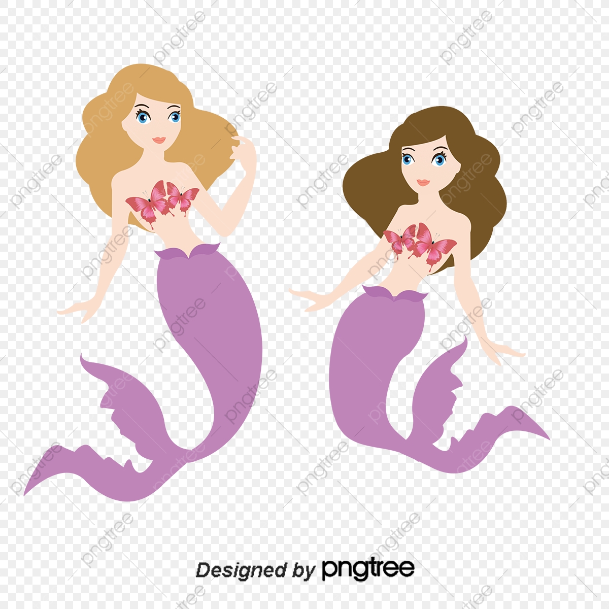 Two Mermaids, Mermaid, Cartoon, Mermaid Princess PNG.