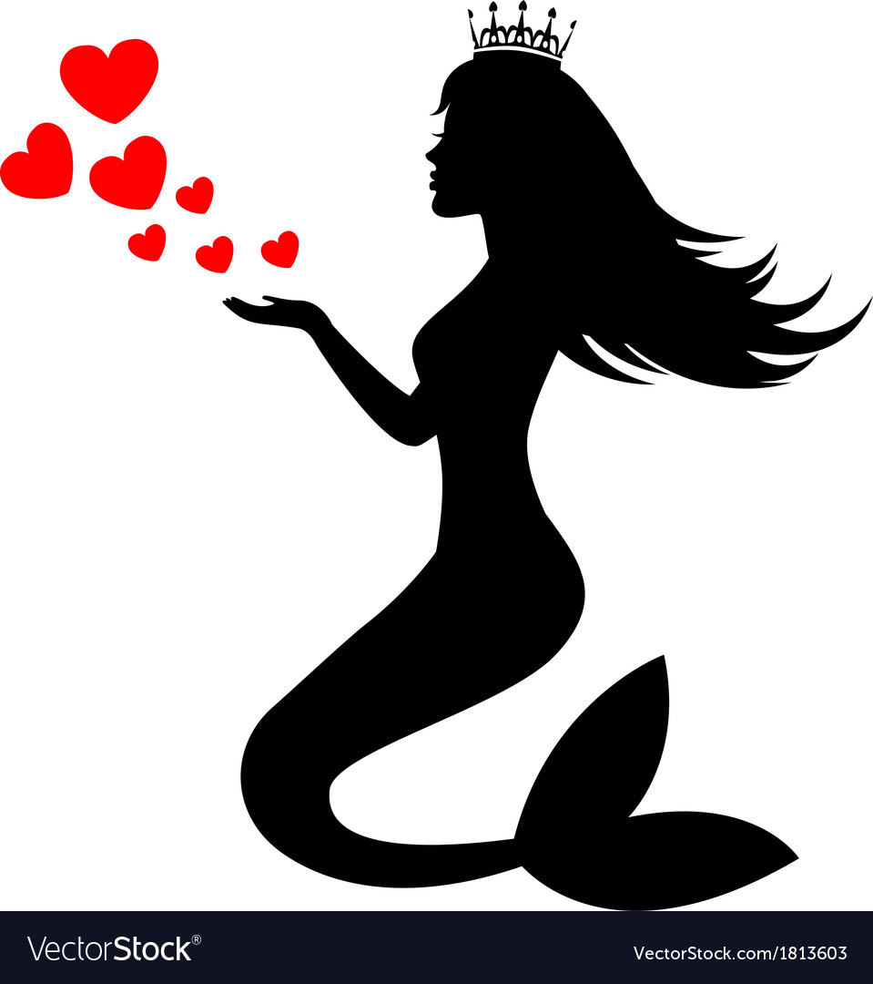 Mermaid silhouette with hearts.