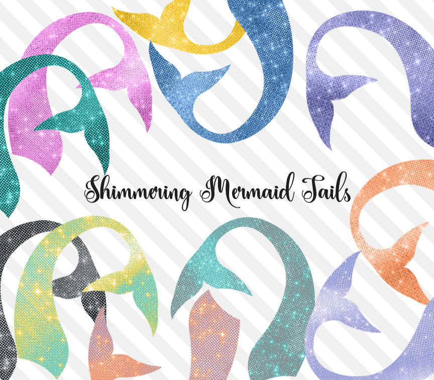 Shimmering Mermaid Tails Clipart.