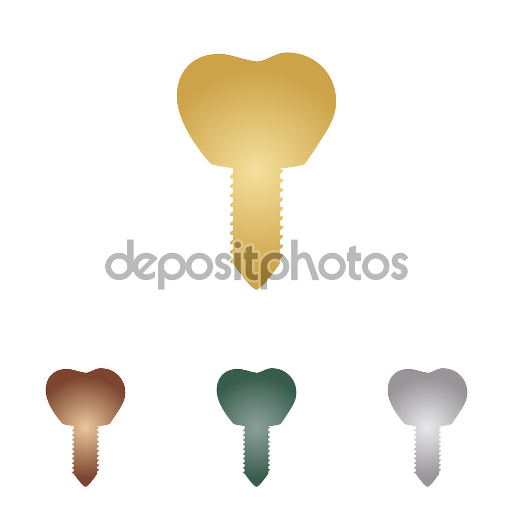 Tooth implant sign illustration. Metal icons on white backgound.