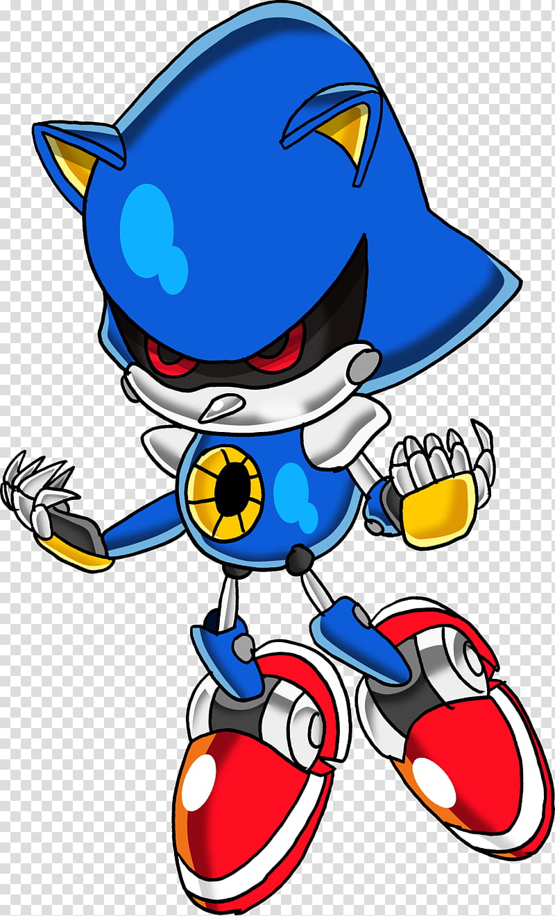 Classic Metal Sonic art v , blue and red cartoon character.