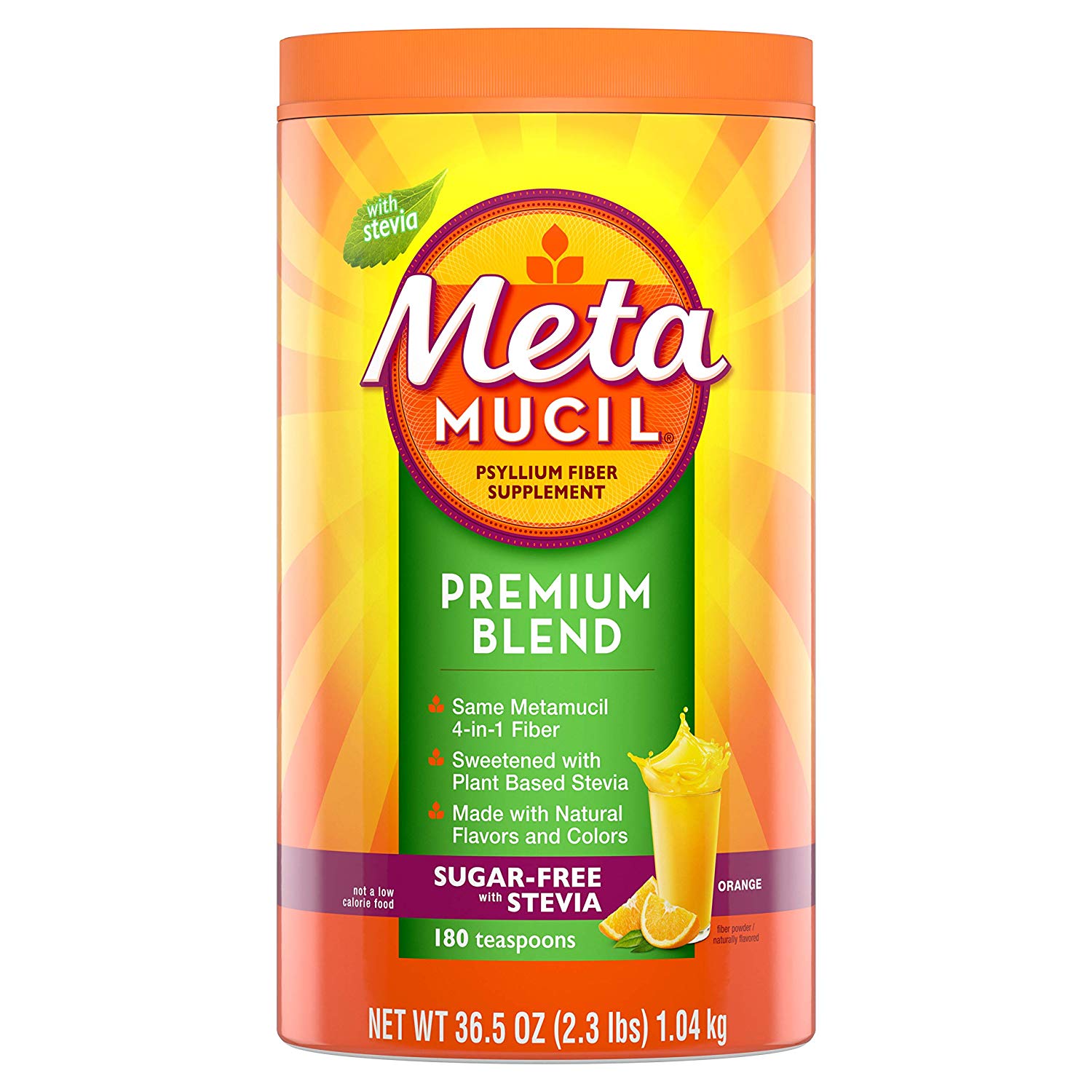 Metamucil Fiber, Premium Blend, Psyllium Fiber Powder Supplement,  Sugar.