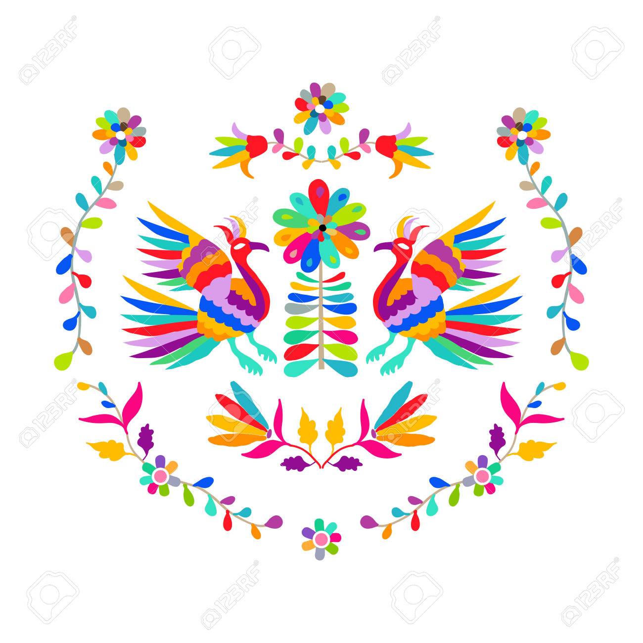 Vector folk Mexican Otomi Style embroidery Pattern.