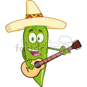 6799 Royalty Free Clip Art Green Chili Pepper Cartoon Character With  Mexican Hat Playing A Guitar clipart. Royalty.