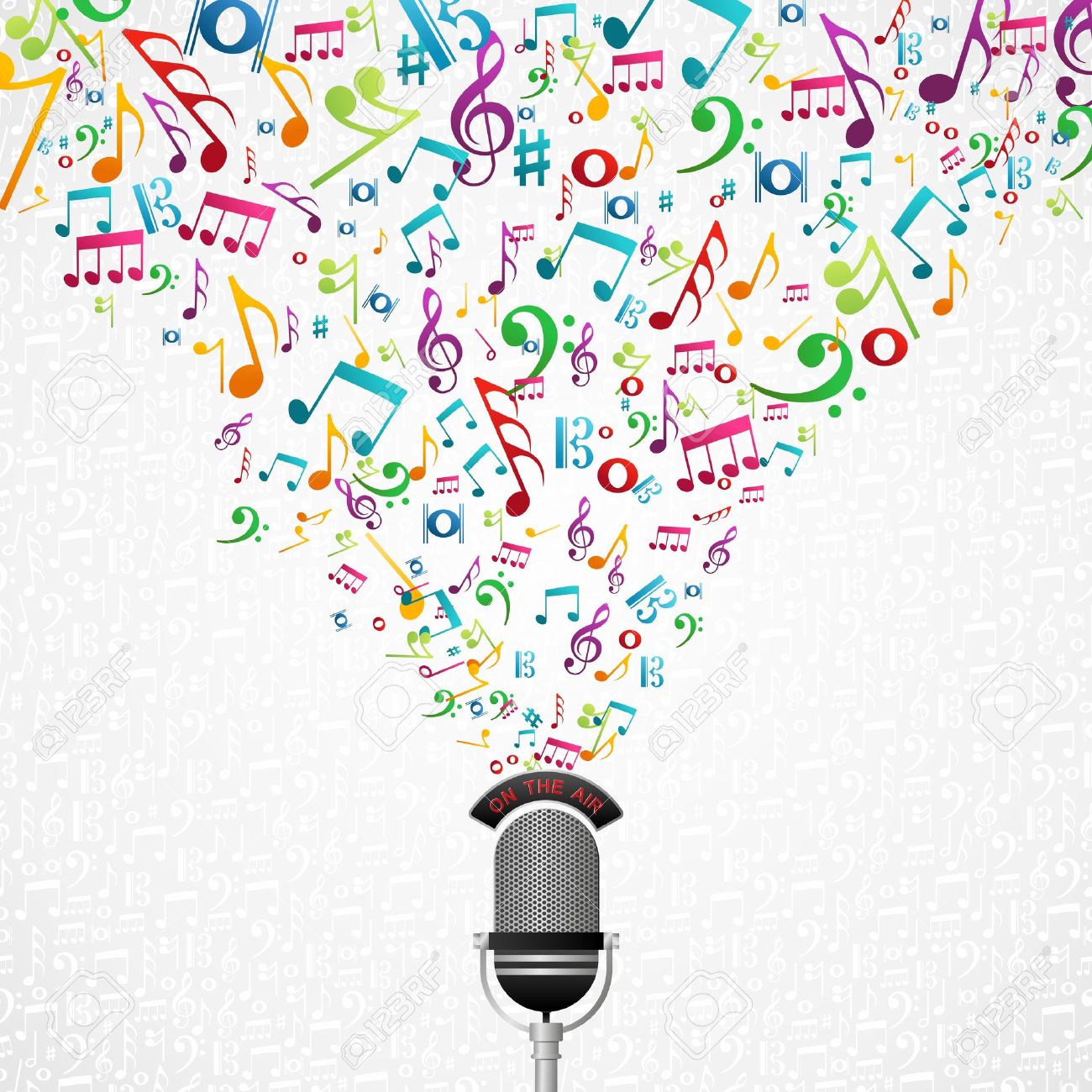 Microphone Colorful Music Notes Splash. Royalty Free Cliparts.