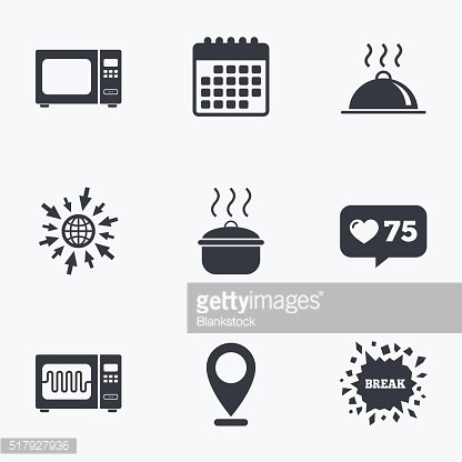 Microwave oven icon. Cooking pan, food serving. Clipart.