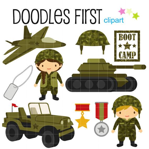 Little Army Cute Military Digital Clip Art for Scrapbooking Card.