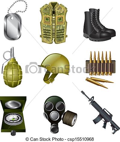 Clip Art Vector of army and military icons set.