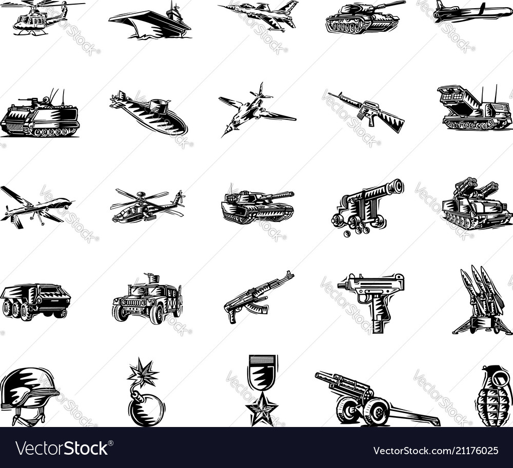 Military tool clipart cartoon set.