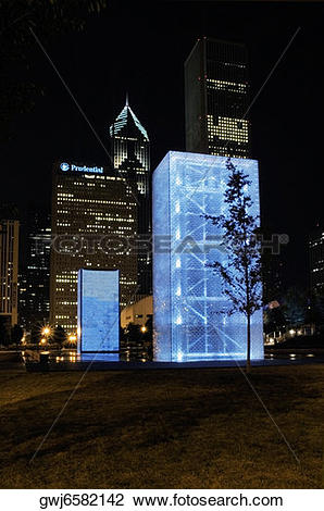 Stock Photo of Fountain lit up at night, Crown Fountain.