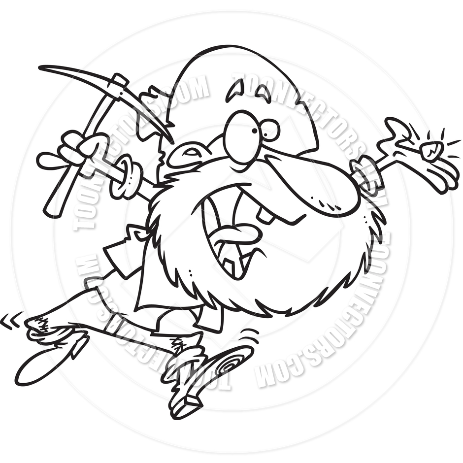 Cartoon Gold Prospector (Black and White Line Art) by Ron Leishman.