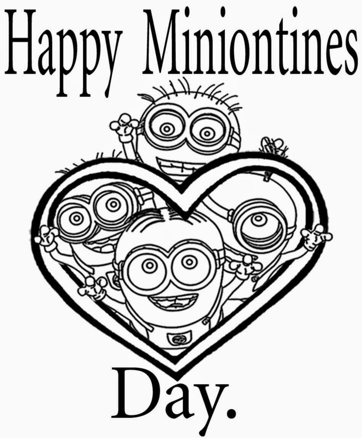 Printable Minion Valentine Coloring Pages.