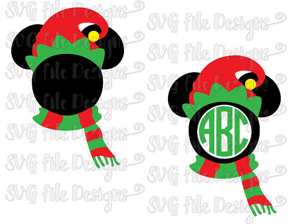 Mickey Mouse Elf Hat and Scarf Disney Layered Monogram Cut File.