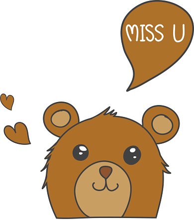 Brown bear smile with speech bubble \'Miss U\' and brown.
