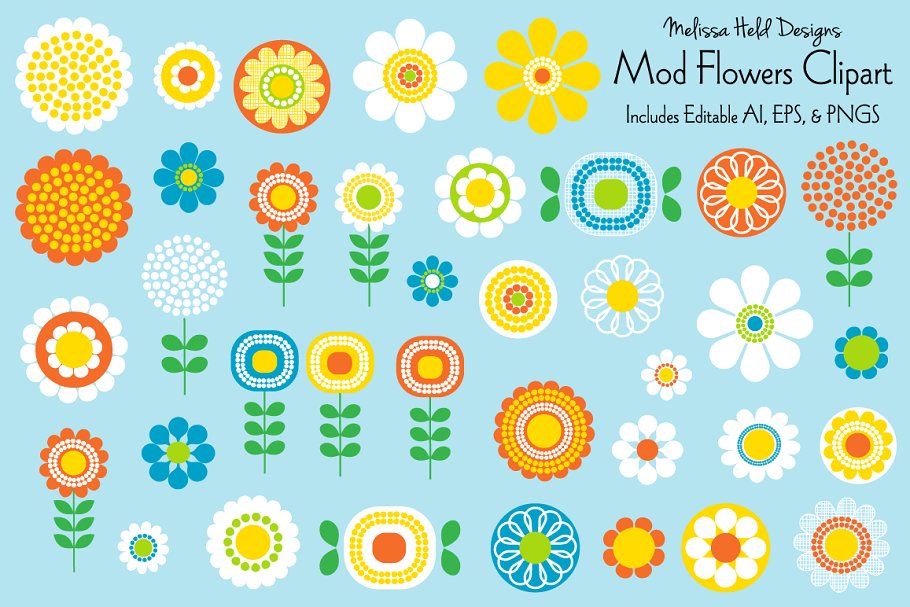 Mod Flowers Clipart.