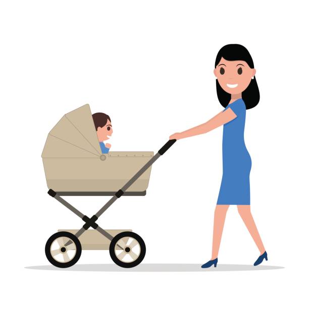 Best Mom Pushing Stroller Illustrations, Royalty.