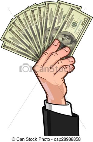 Hands showing money 1. Vector illustration of a businessman.