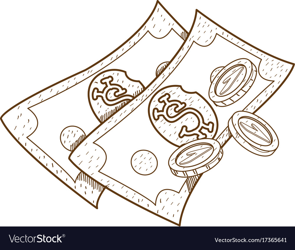 Money outline drawing for coloring green paper.