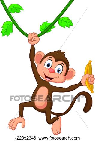 Cartoon monkey hanging Clip Art.