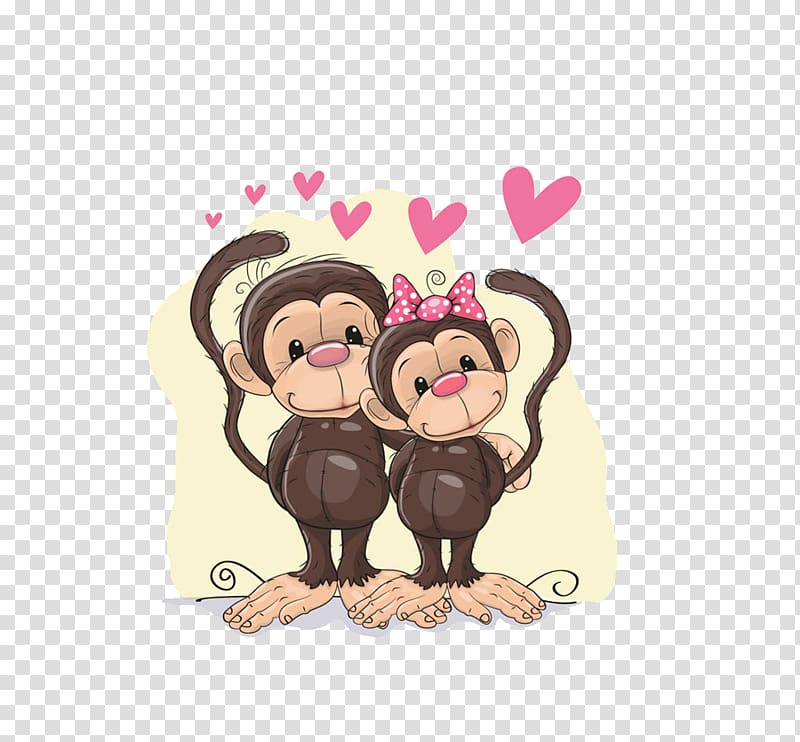 Monkey Cartoon , Two love monkeys transparent background PNG.