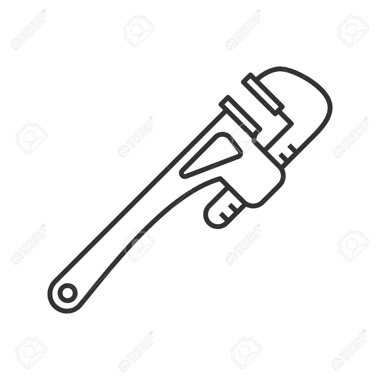 Monkey wrench linear icon. Thin line illustration. Spanner. Contour...