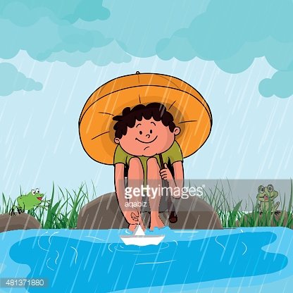 Cute Boy IN Rains for Monsoon Season premium clipart.