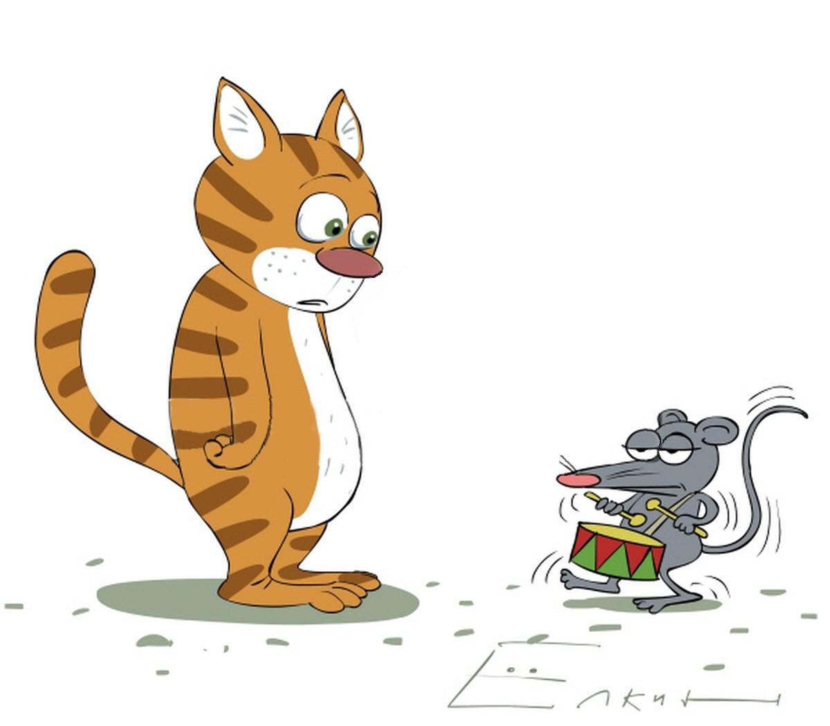 Кот ловит мышь рисунок