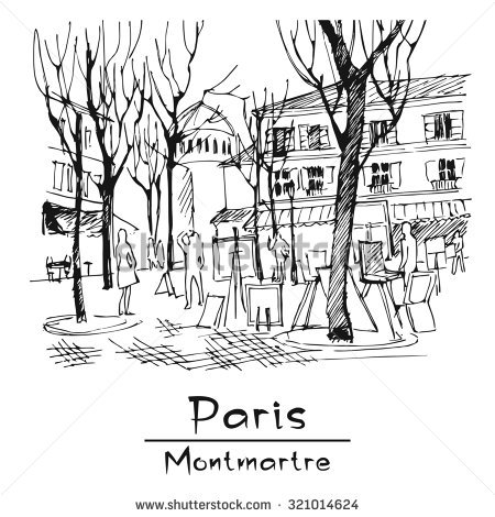 Paris. Montmartre. Place Du Tertre. Vector Image. Hand.