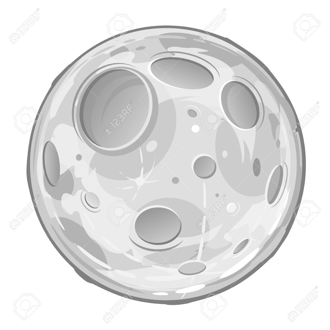 Full Moon cartoon with craters in gray colors, isolated.