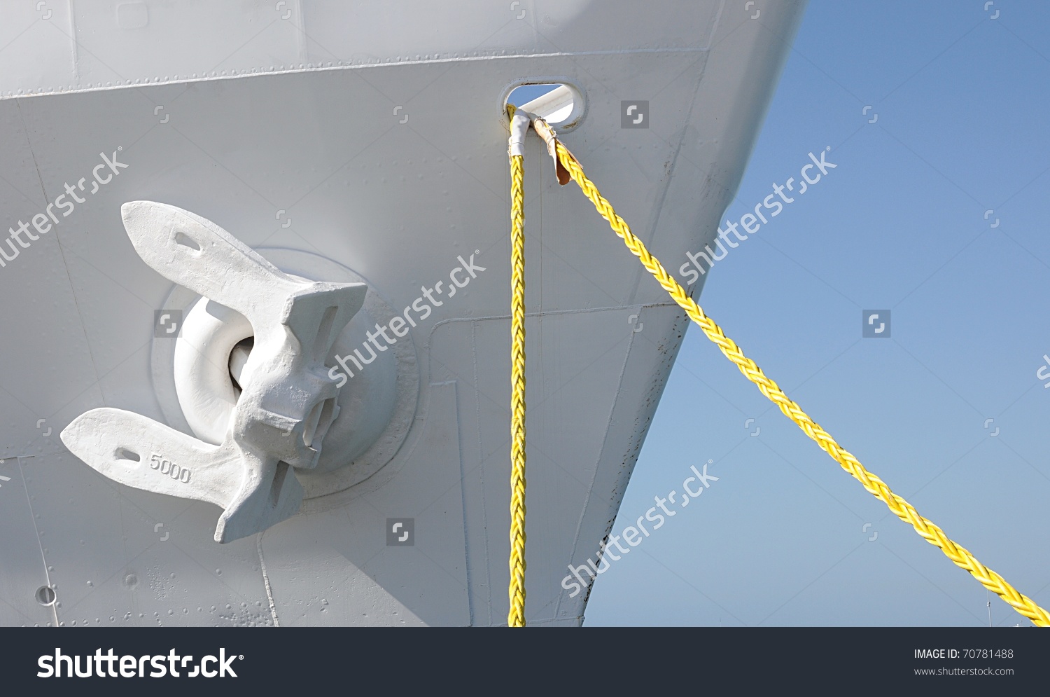 Anchor And Mooring Lines On Large Ship Stock Photo 70781488.