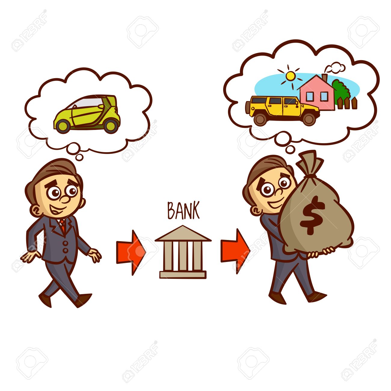 Businessman Gets A Bank Loan On The Car. Mortgage. Clipart.