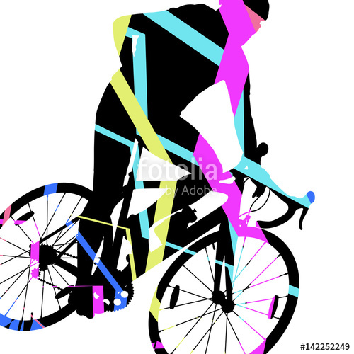Sport road bike riders bicycle silhouette in abstract mosaic.
