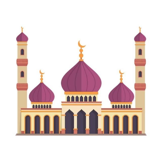 Modern Flat Elegant Islamic Mosque Building Illustration Eid.