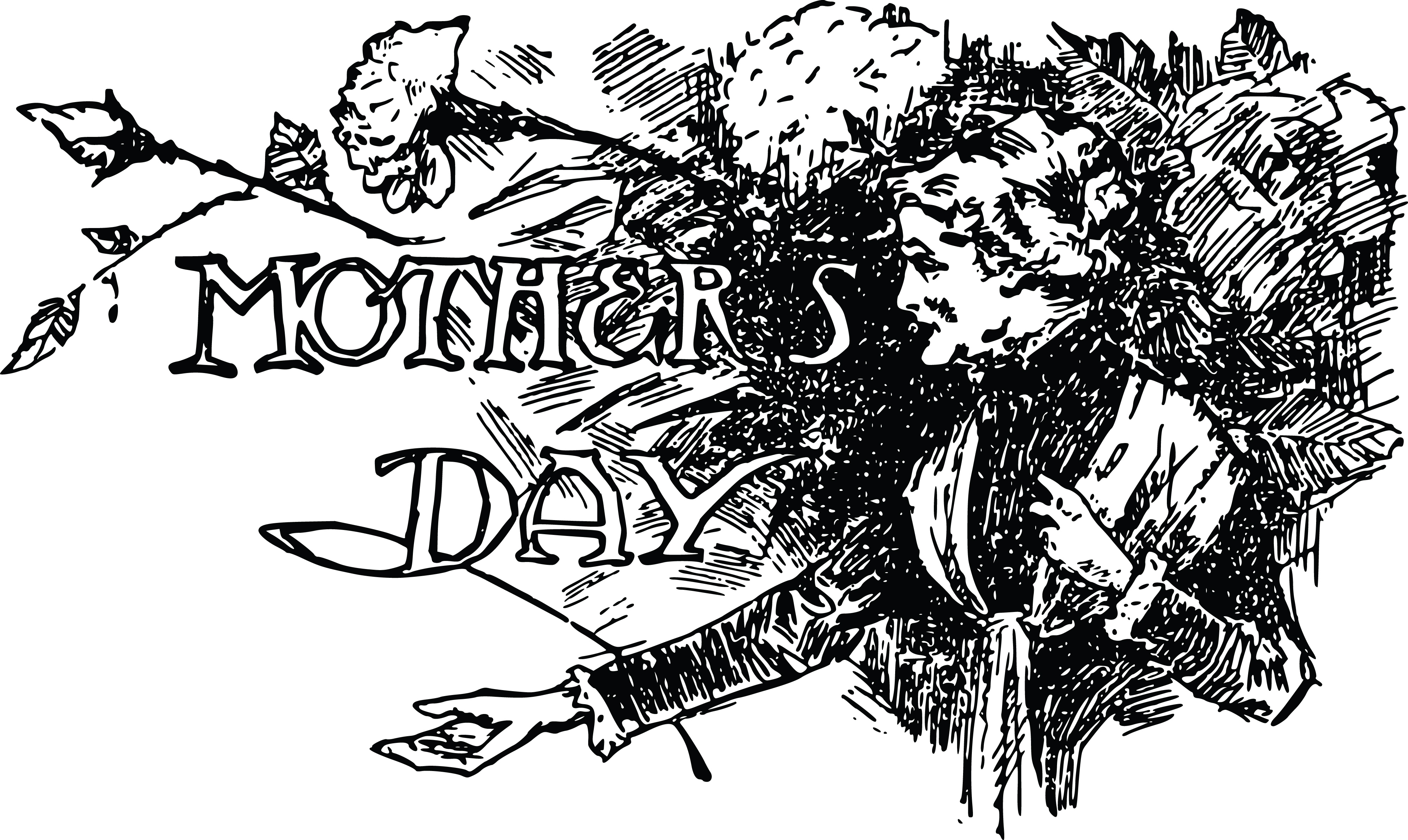 Free Clipart Of A Vintage Black and White Mothers Day Design.