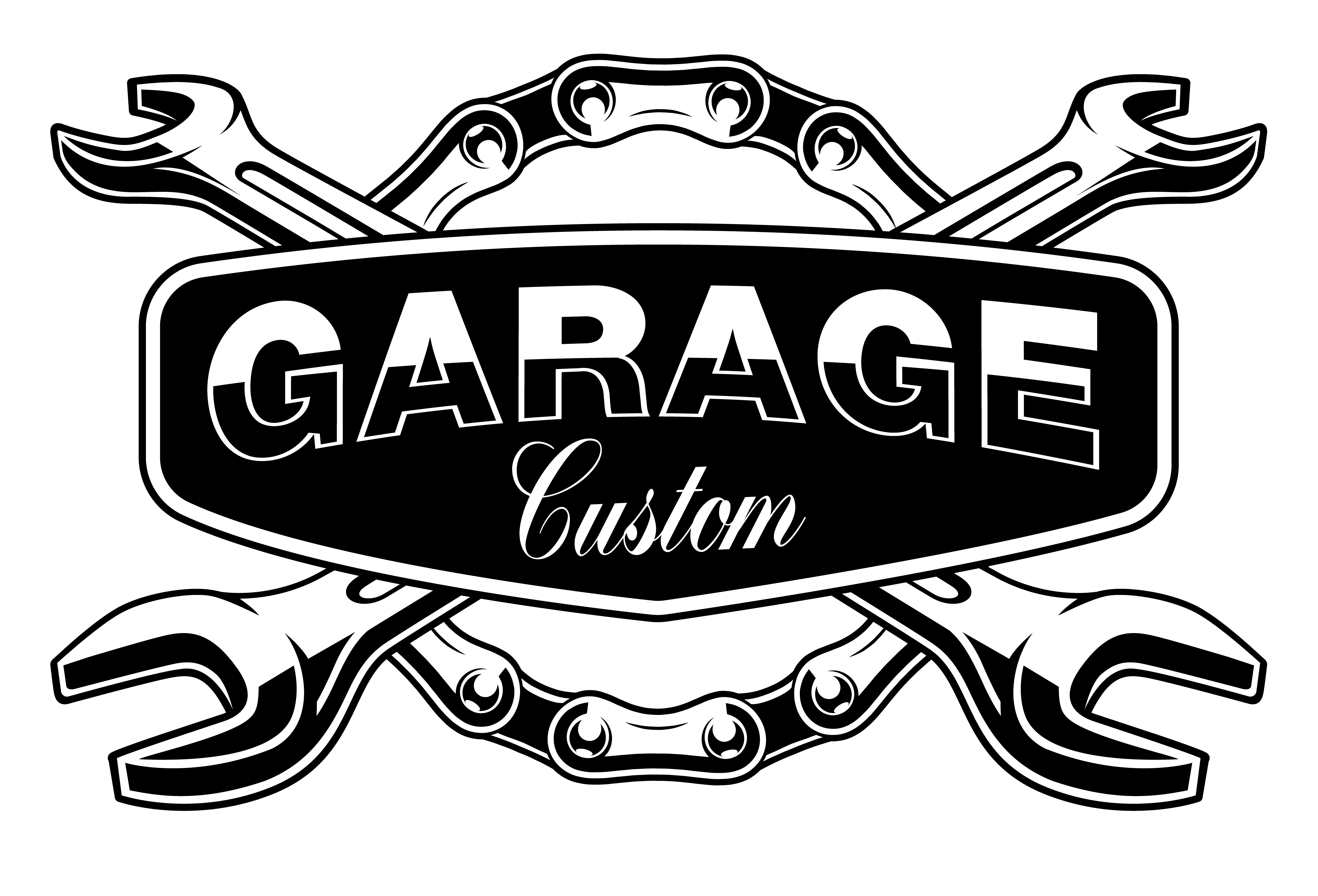 Garage emblem with motorcycle chain.
