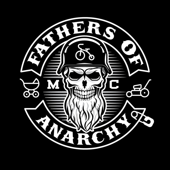 Create a tough looking motorcycle club logo out of items a.
