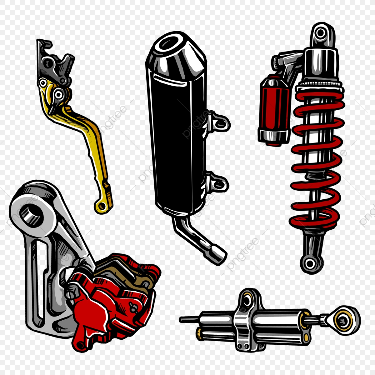 A Set Of Motorcycle Parts, Set, Motorcycle, Part PNG.