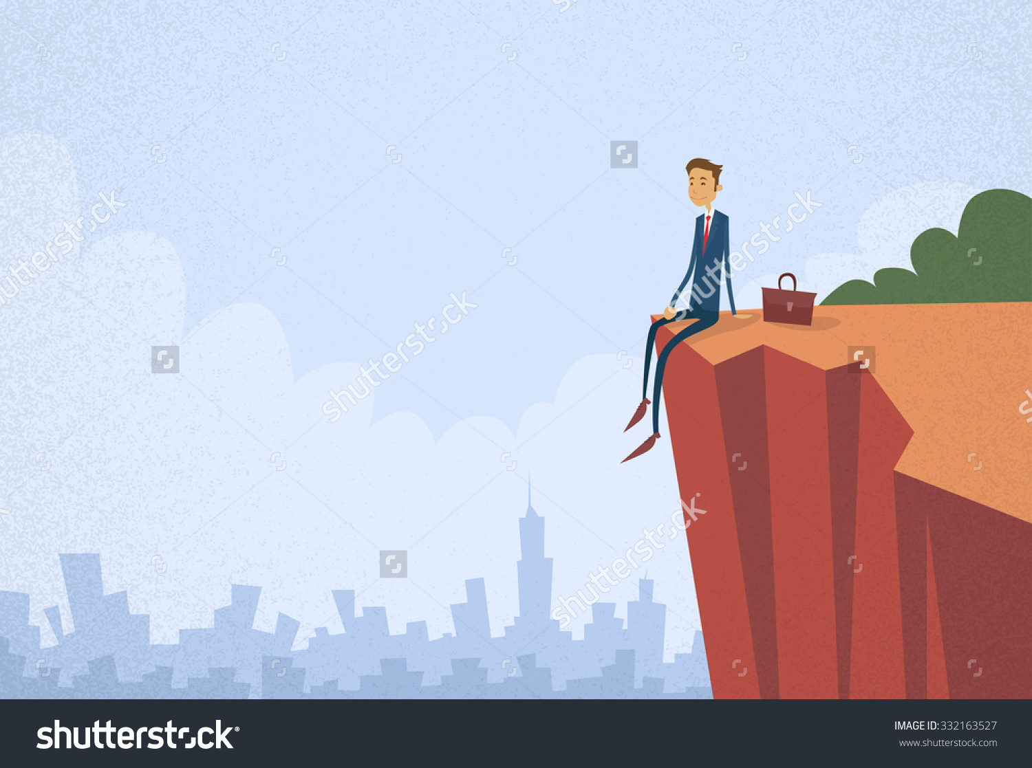 Businessman Sitting Top Cliff Rock Mountain Stock Vector 332163527.