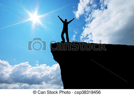 Stock Images of Man on the mountain edge. Conceptual scene.