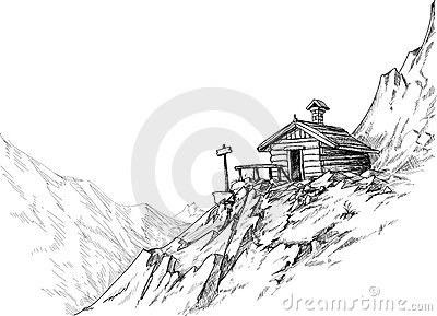 Mountain Hut Sketch Stock Images.