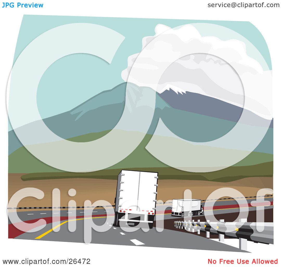 Clipart Illustration of a Big Rig Truck Driving In The Slow Lane.