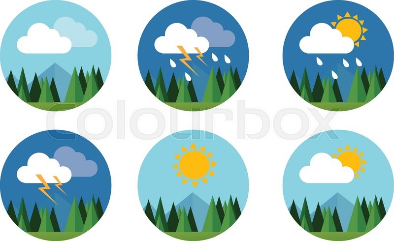 Weather icon set flat vector forecast sky cloud sunny thunder with.