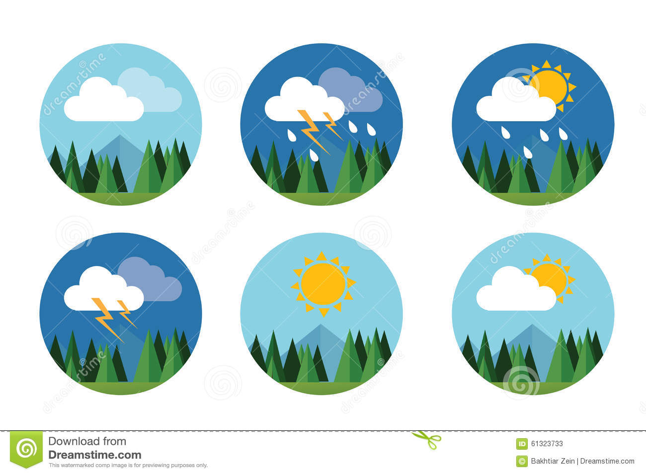 Weather Icon Set Flat Vector Forecast Sky Cloud Sunny Thunder.