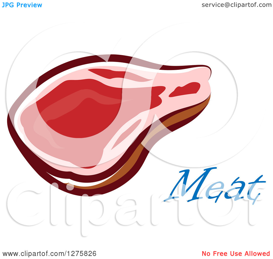 Clipart of a Beef Steak over Meat Text.