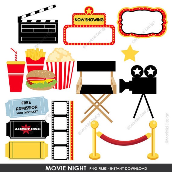 Movie Night Clipart, Cinema Clip Art, Film Theatre Award Graphics for  Birthday Invitations Scrapbook INSTANT DOWNLOAD CLIPARTS C57.