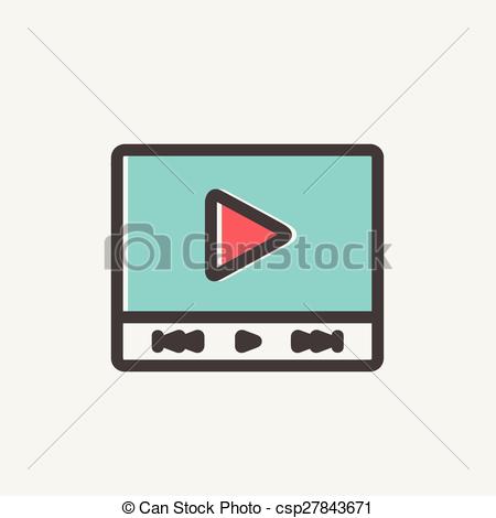 Vectors Illustration of Play sign in movie player thin line icon.