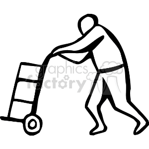 man moving boxes with a push cart clipart. Royalty.