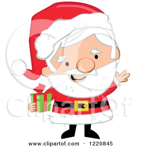 Clipart of a Happy Welcoming Christmas Mr and Mrs Santa.