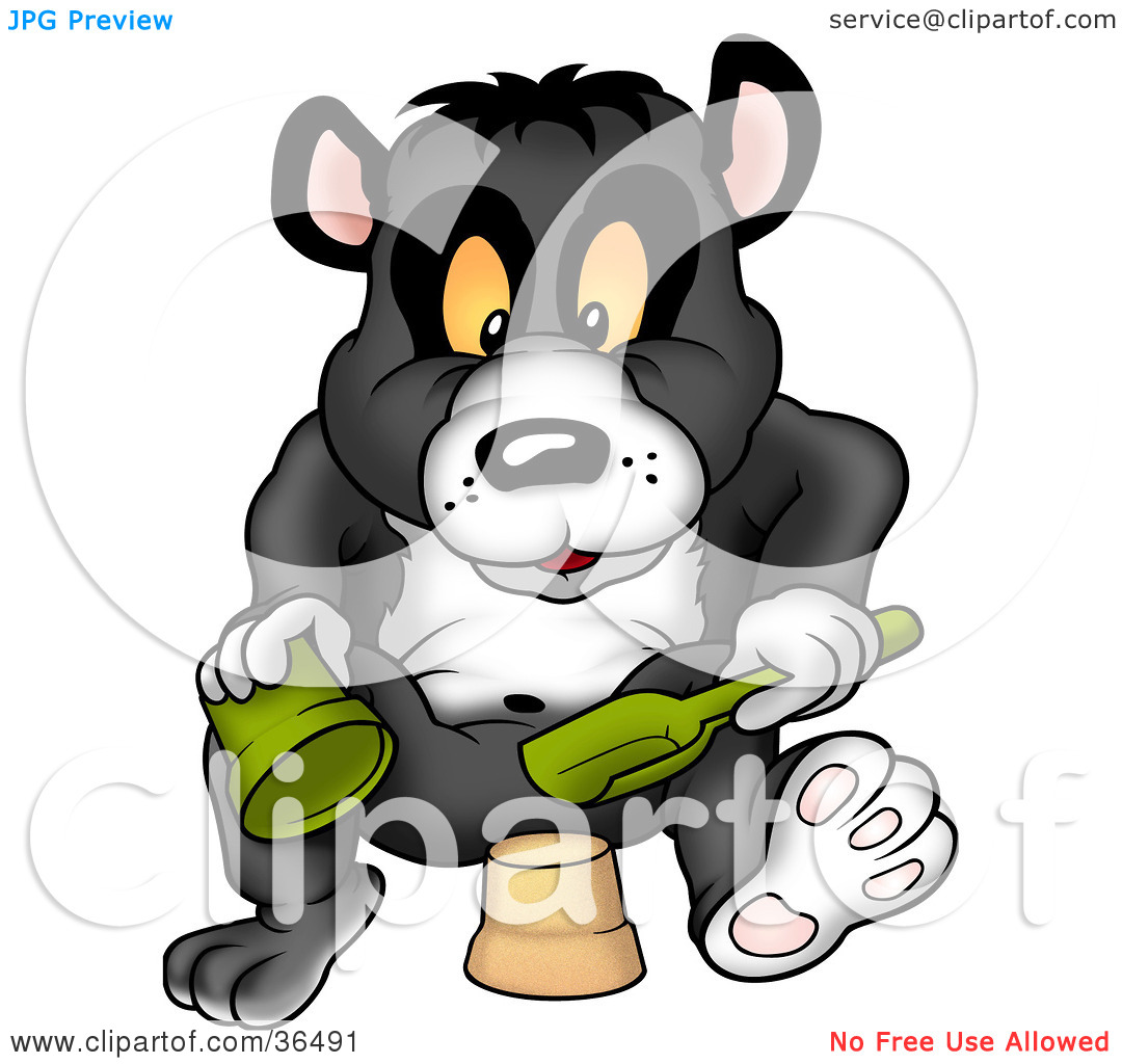 Clipart Illustration of a Giant Panda Making A Mud Pie With A Pail.